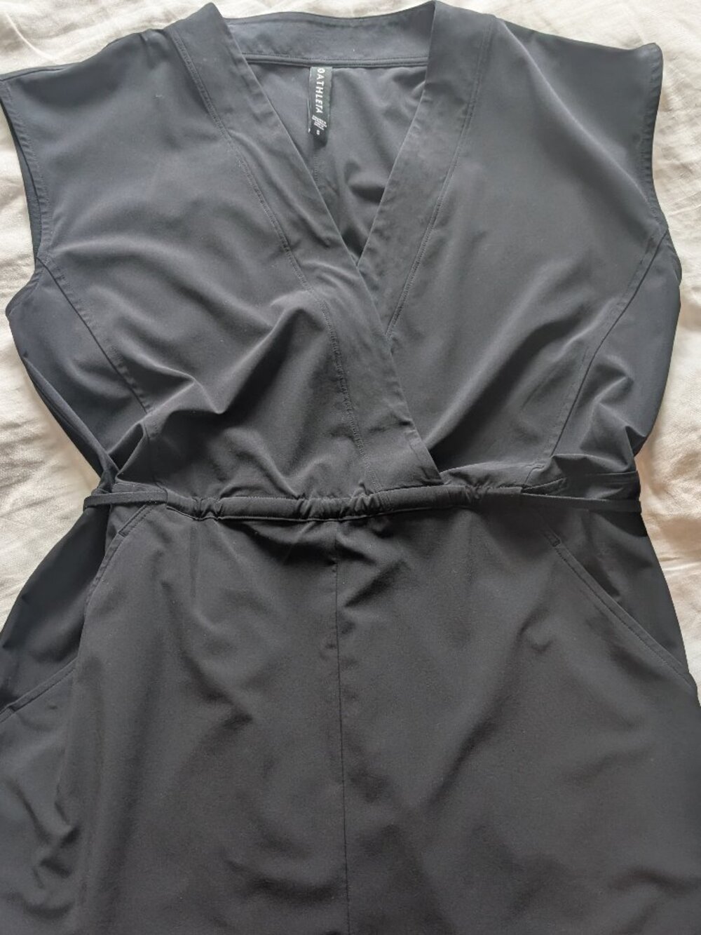 Athleta Marlow Romper Black Small | Wrap Front, Pockets, Travel